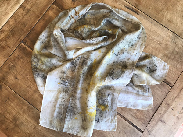 Eco-Dyed Silk Scarf (S-0002) - Brown, Tan, Golden Yellow, Rust, Black