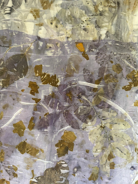 Eco-Dyed Silk Charmeuse Scarf (C-0002) - Purple, brown, gold, orange