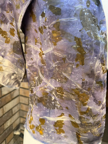 Eco-Dyed Silk Charmeuse Scarf (C-0002) - Purple, brown, gold, orange