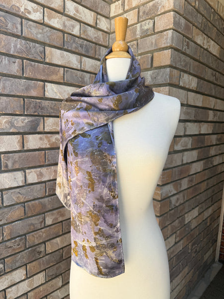 Eco-Dyed Silk Charmeuse Scarf (C-0002) - Purple, brown, gold, orange