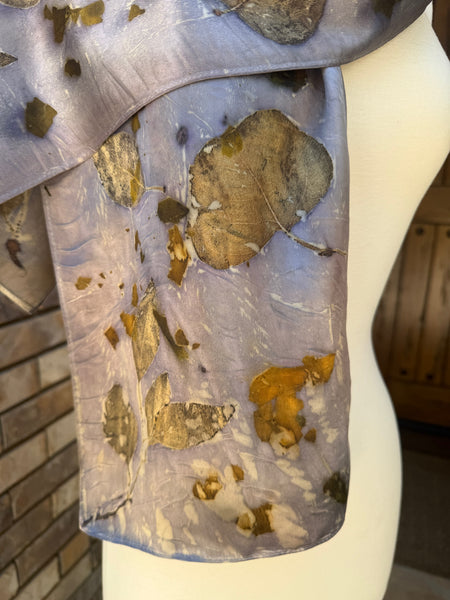 Eco-Dyed Silk Charmeuse Scarf (C-0001) - Purple, brown, rust, gold, orange