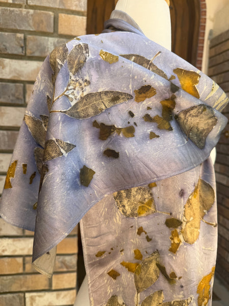 Eco-Dyed Silk Charmeuse Scarf (C-0001) - Purple, brown, rust, gold, orange