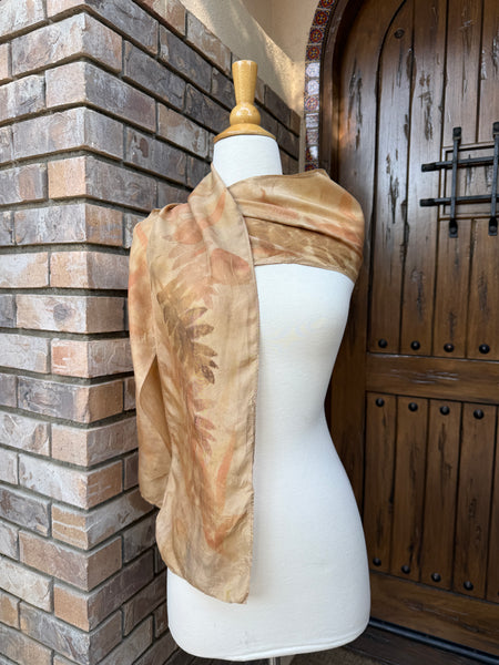Eco-Dyed Silk Scarf (S-0009) - Pink, Brown, Red, Orange