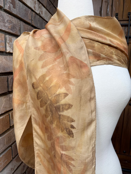 Eco-Dyed Silk Scarf (S-0009) - Pink, Brown, Red, Orange