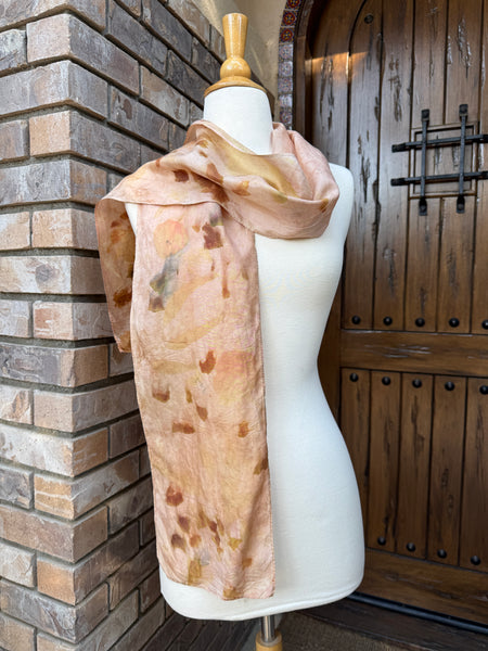 Eco-Dyed Silk Scarf (S-0008) - Pink, Brown, Yellow, Orange, Green