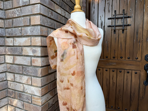 Eco-Dyed Silk Scarf (S-0008) - Pink, Brown, Yellow, Orange, Green