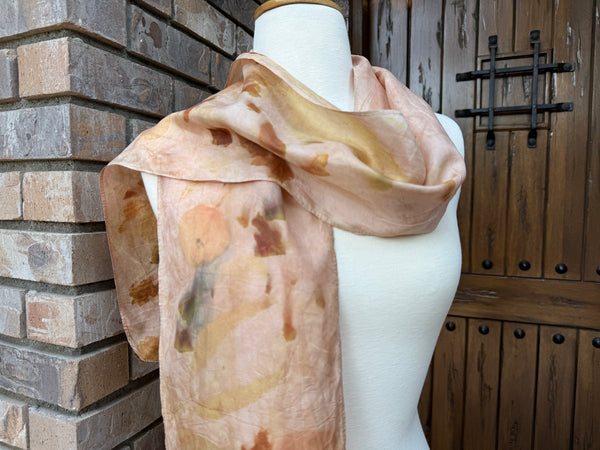 Eco-Dyed Silk Scarf (S-0008) - Pink, Brown, Yellow, Orange, Green