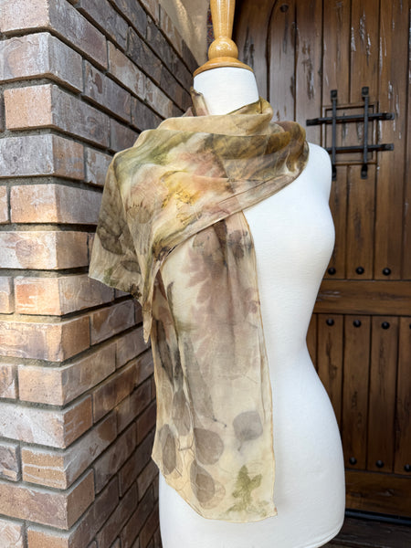 Eco-Dyed Chiffon Scarf (SC-0009) - Pink, Brown, Tan, Rust, Black, Green