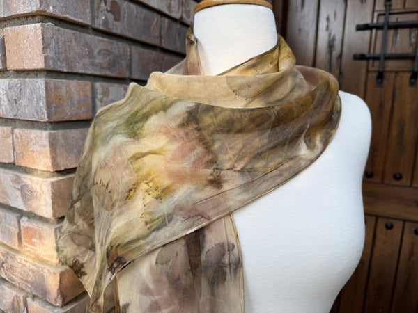 Eco-Dyed Chiffon Scarf (SC-0009) - Pink, Brown, Tan, Rust, Black, Green