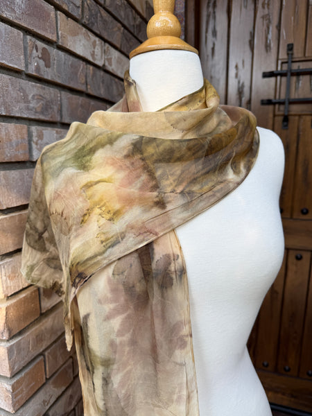 Eco-Dyed Chiffon Scarf (SC-0009) - Pink, Brown, Tan, Rust, Black, Green