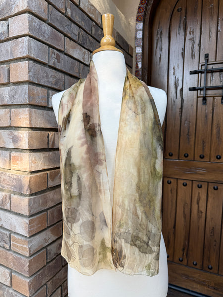 Eco-Dyed Chiffon Scarf (SC-0009) - Pink, Brown, Tan, Rust, Black, Green