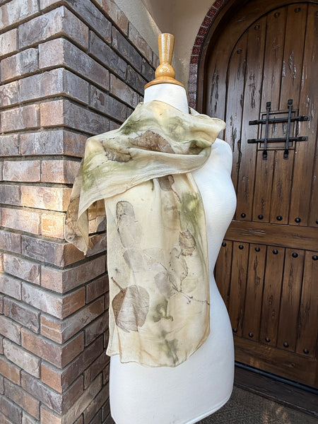 Eco-Dyed Chiffon Scarf (SC-0008) - Cream, Brown, Rust, Green