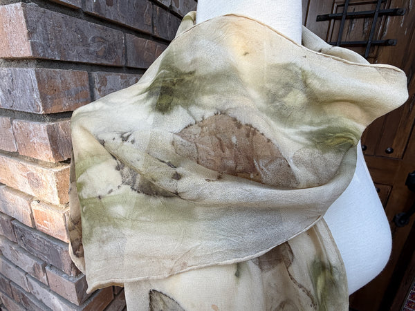 Eco-Dyed Chiffon Scarf (SC-0008) - Cream, Brown, Rust, Green