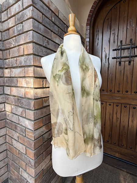 Eco-Dyed Chiffon Scarf (SC-0008) - Cream, Brown, Rust, Green