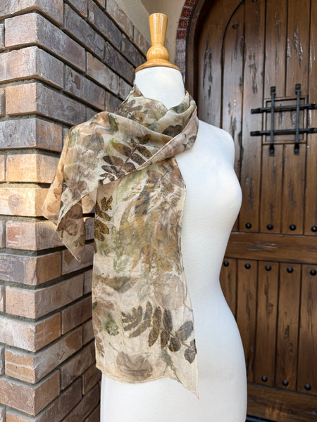 Eco-Dyed Chiffon Scarf (SC-0007) - Pink, Brown, Tan, Rust, Black, Green