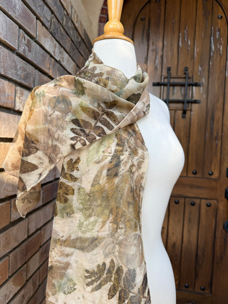 Eco-Dyed Chiffon Scarf (SC-0007) - Pink, Brown, Tan, Rust, Black, Green