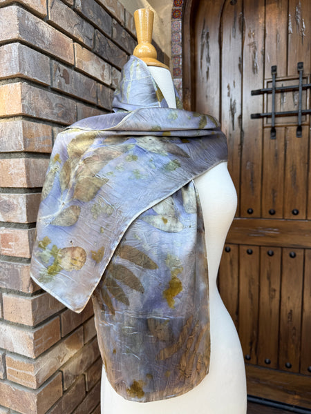 Eco-Dyed Silk Charmeuse Scarf (C-0003) - Purple, brown, gold, orange