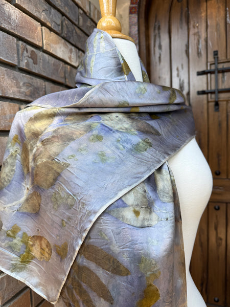 Eco-Dyed Silk Charmeuse Scarf (C-0003) - Purple, brown, gold, orange