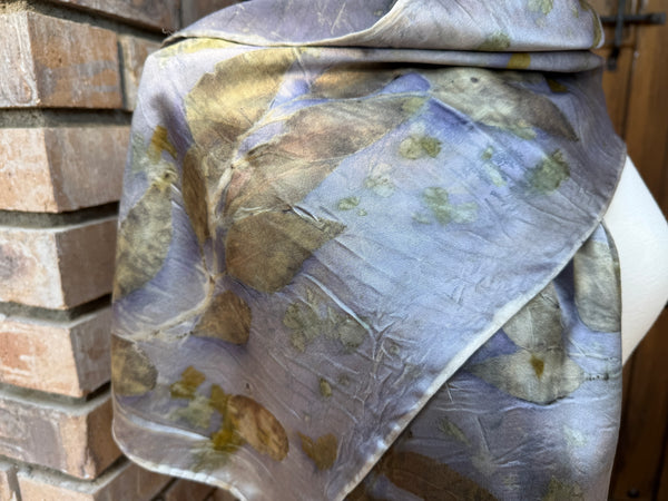 Eco-Dyed Silk Charmeuse Scarf (C-0003) - Purple, brown, gold, orange