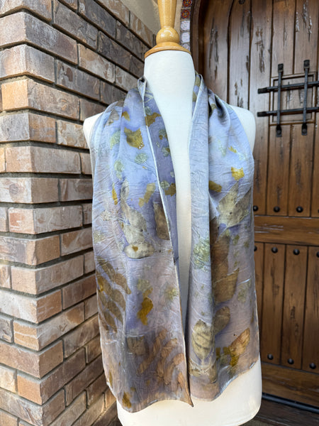 Eco-Dyed Silk Charmeuse Scarf (C-0003) - Purple, brown, gold, orange
