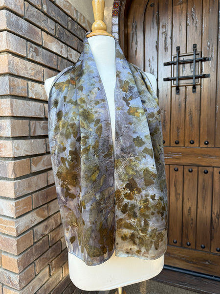 Eco-Dyed Silk Charmeuse Scarf (C-0004) - Purple, brown, gold, orange