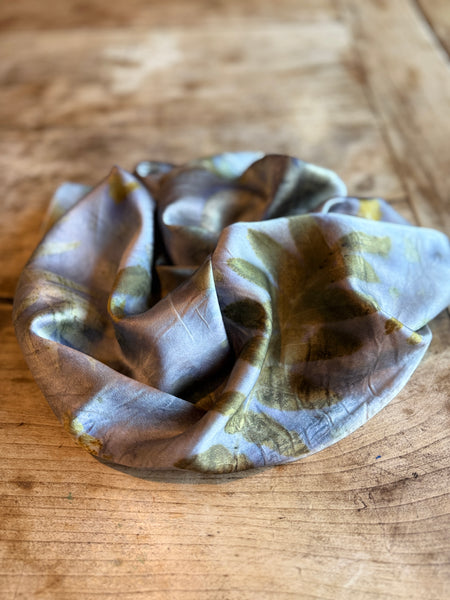 Eco-Dyed Silk Charmeuse Scarf (C-0003) - Purple, brown, gold, orange