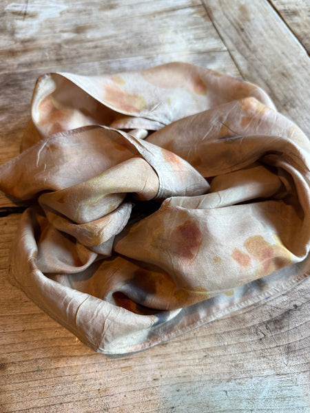 Eco-Dyed Silk Scarf (S-0008) - Pink, Brown, Yellow, Orange, Green