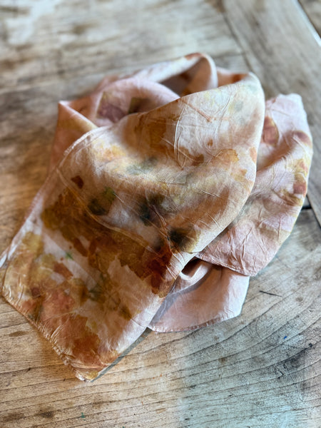 Eco-Dyed Silk Scarf (S-0008) - Pink, Brown, Yellow, Orange, Green