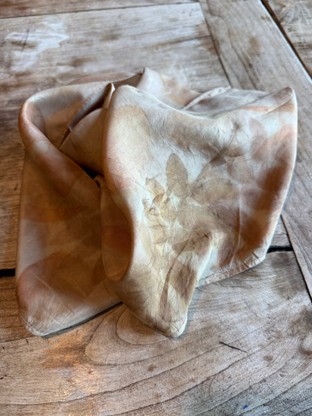 Eco-Dyed Silk Scarf (S-0009) - Pink, Brown, Red, Orange