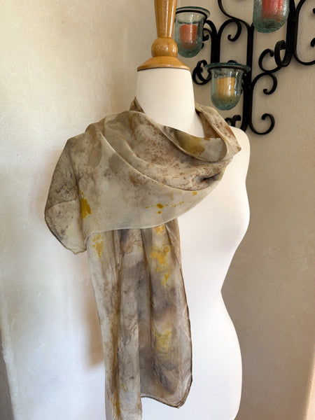 Eco-Dyed Chiffon Scarf (SC-0010) - Cream, Tan, Brown, Golden Yellow