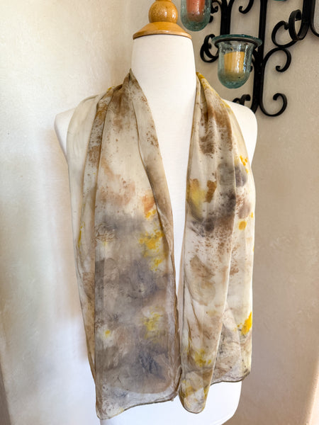 Eco-Dyed Chiffon Scarf (SC-0010) - Cream, Tan, Brown, Golden Yellow
