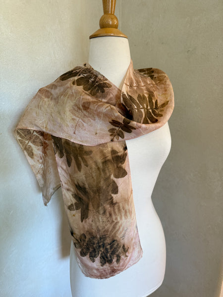 Eco-Dyed Silk Scarf (S-0012) - Pink, Brown, Gold, Yellow