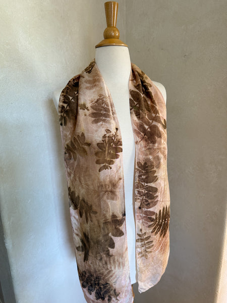 Eco-Dyed Silk Scarf (S-0012) - Pink, Brown, Gold, Yellow