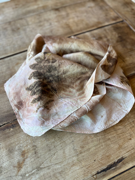 Eco-Dyed Silk Scarf (S-0012) - Pink, Brown, Gold, Yellow