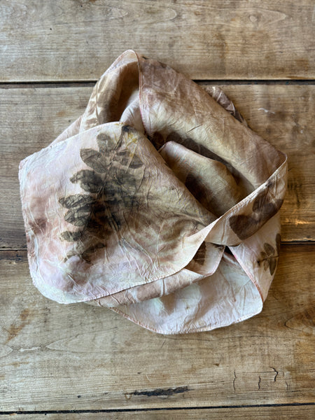 Eco-Dyed Silk Scarf (S-0012) - Pink, Brown, Gold, Yellow