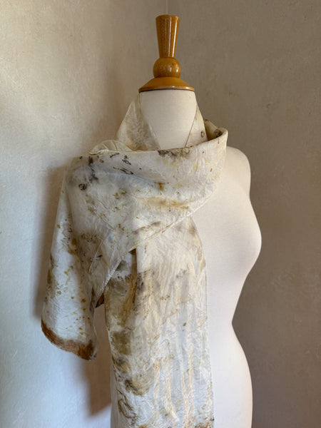 Eco-Dyed Silk Scarf (S-0013) - Tan, Brown, Rust, Cream, Green