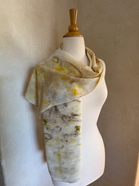 Eco-Dyed Silk Charmeuse Scarf (C-0008) - Cream, Yellow, Brown, Tan