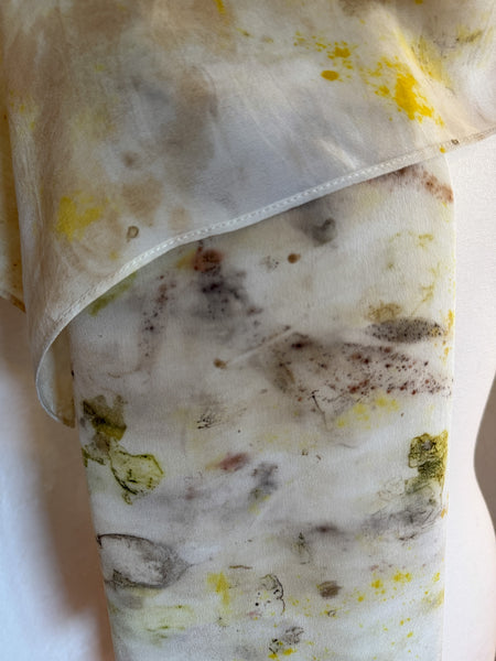 Eco-Dyed Silk Charmeuse Scarf (C-0008) - Cream, Yellow, Brown, Tan