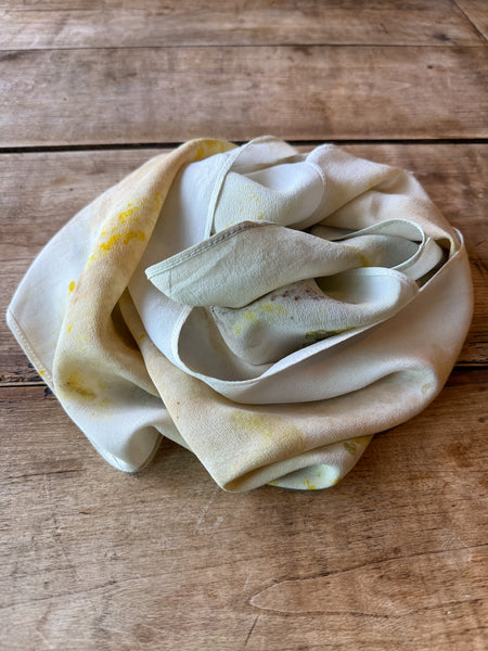 Eco-Dyed Silk Charmeuse Scarf (C-0008) - Cream, Yellow, Brown, Tan