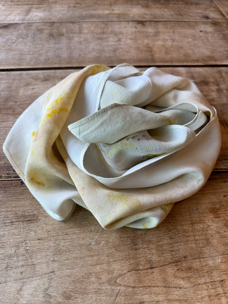 Eco-Dyed Silk Charmeuse Scarf (C-0008) - Cream, Yellow, Brown, Tan