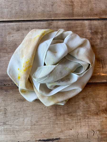 Eco-Dyed Silk Charmeuse Scarf (C-0008) - Cream, Yellow, Brown, Tan