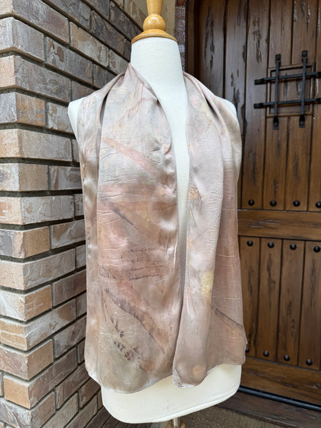 Eco-Dyed Silk Charmeuse Scarf (C-0007) - Soft mauve, pinks, browns