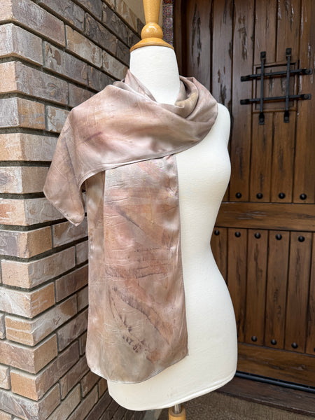 Eco-Dyed Silk Charmeuse Scarf (C-0007) - Soft mauve, pinks, browns