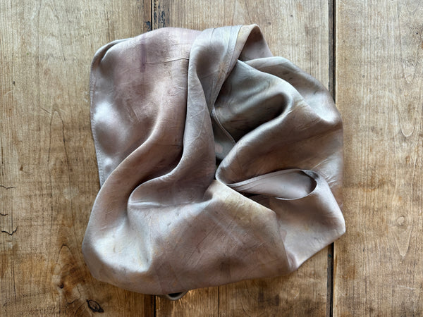 Eco-Dyed Silk Charmeuse Scarf (C-0007) - Soft mauve, pinks, browns