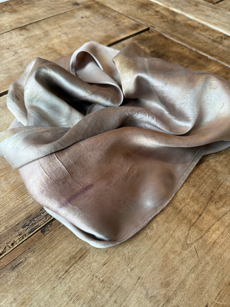 Eco-Dyed Silk Charmeuse Scarf (C-0007) - Soft mauve, pinks, browns