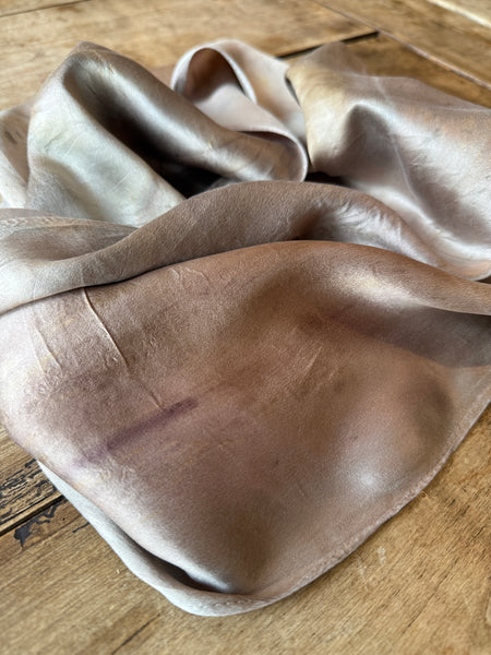 Eco-Dyed Silk Charmeuse Scarf (C-0007) - Soft mauve, pinks, browns