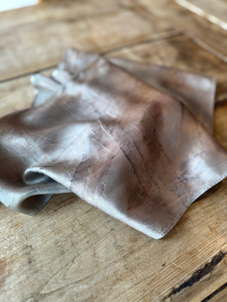 Eco-Dyed Silk Charmeuse Scarf (C-0007) - Soft mauve, pinks, browns