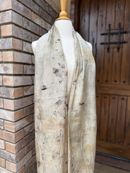Eco-Dyed Silk Scarf (S-0011) - Cream, tan, black, brown