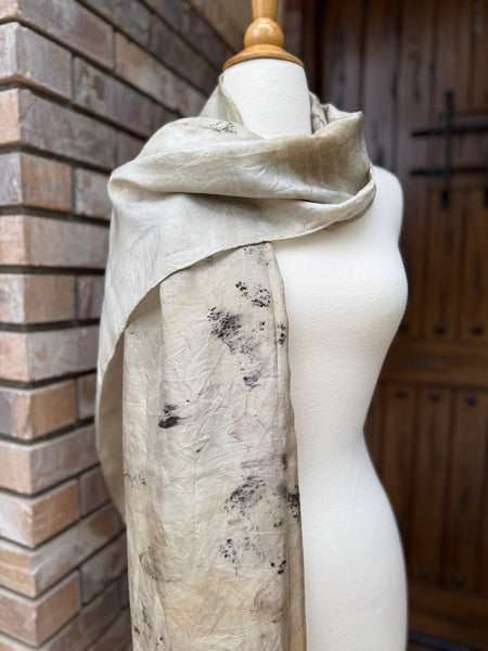 Eco-Dyed Silk Scarf (S-0011) - Cream, tan, black, brown