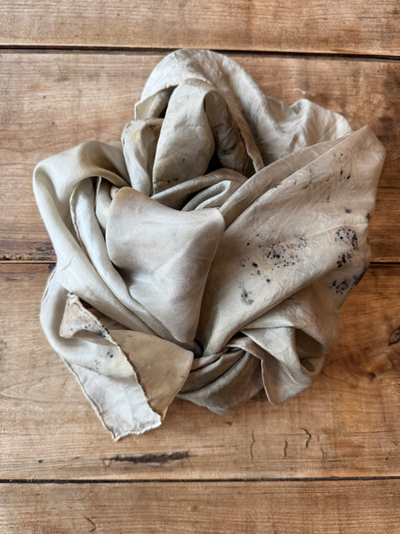 Eco-Dyed Silk Scarf (S-0011) - Cream, tan, black, brown